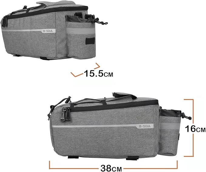 ZTZ Bike Rack Bag, Bicycle Rear Rack Storage Luggage, 8L Insulated Trunk Bag, Waterproof with Reflective Stripes (Black)