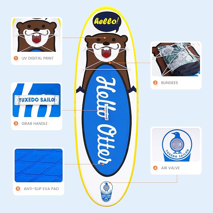 Tuxedo Sailor Kids Inflatable Paddle Board Lightweight and Safe Fishing Stand Up Paddle Board for Adults with Accessories