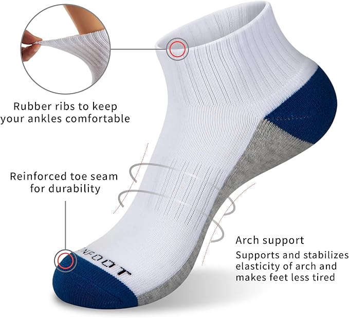 MONFOOT Men's/Women's 6 Pairs Daily Cushion Comfort Fit Performance Quarter Ankle Socks Multipack