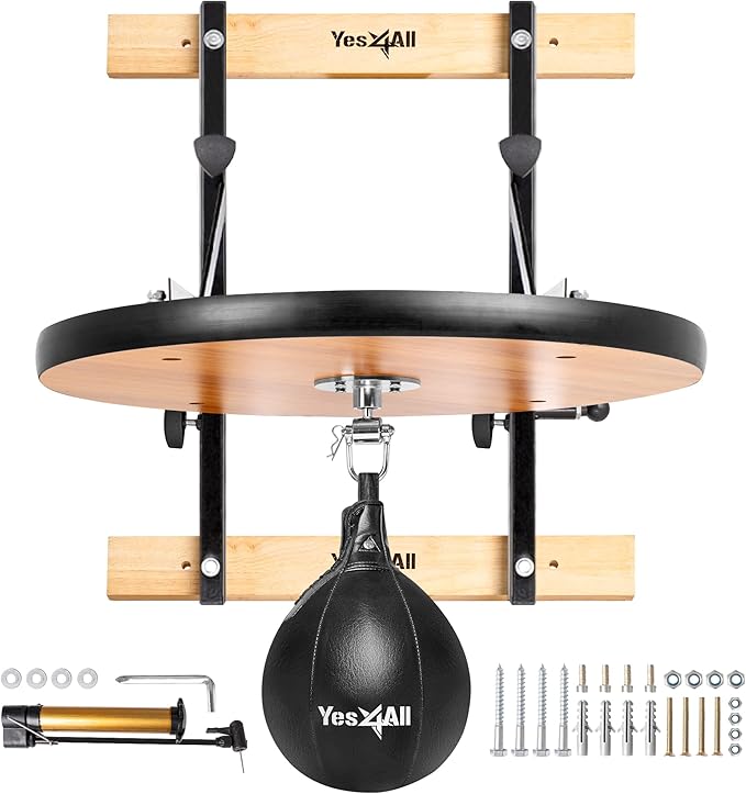 Yes4All 24 inches Adjustable Speed Bag Platform with Upgraded Speed Balls, Wall Mount Punching Bag Boxing Training Full Kit