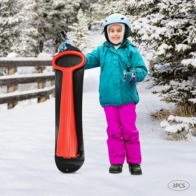 3 Pack Ski Scooter, Snow Sled, Fold-up Snow Scooter for Skiing (Black, Red)