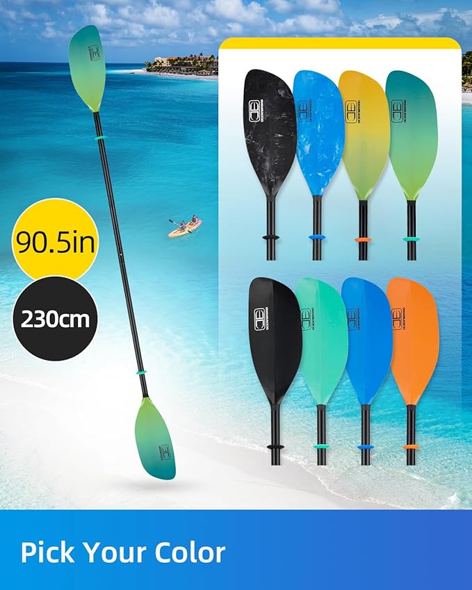 OCEANBROAD Kayak Paddle 86in/218cm, 90.5in/230cm Alloy Shaft 2-Piece Floatable Kayak Oar for Kayaking Canoeing Boating