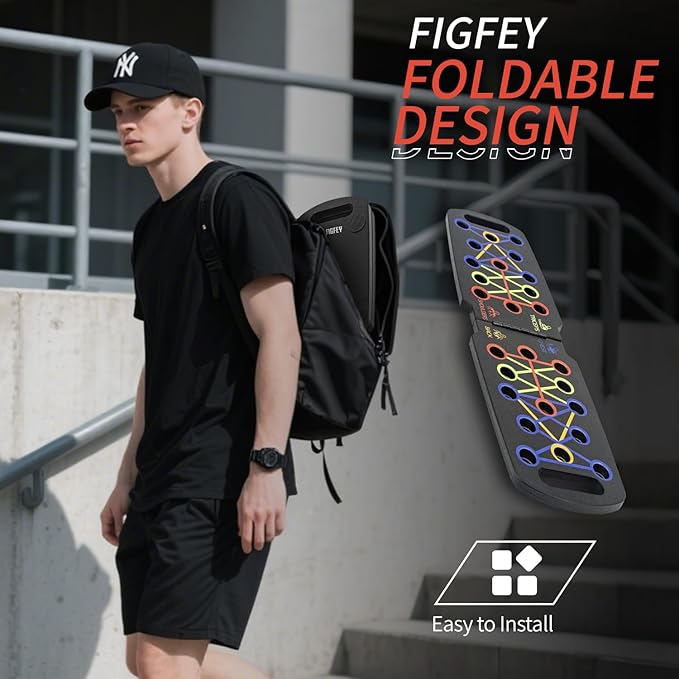 Wooden Portable Push up board, foldable fitness strength training pushup stand with solid bar grips, 2 handles for floor, professional push up training equipment for man and women