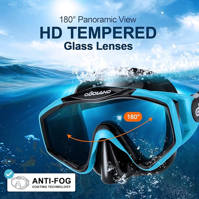 Odoland Kids Snorkeling Packages Snorkel Set, Dry Top Snorkel Mask with Adjustable Swim Fins for Boys and Girls Age 7-14