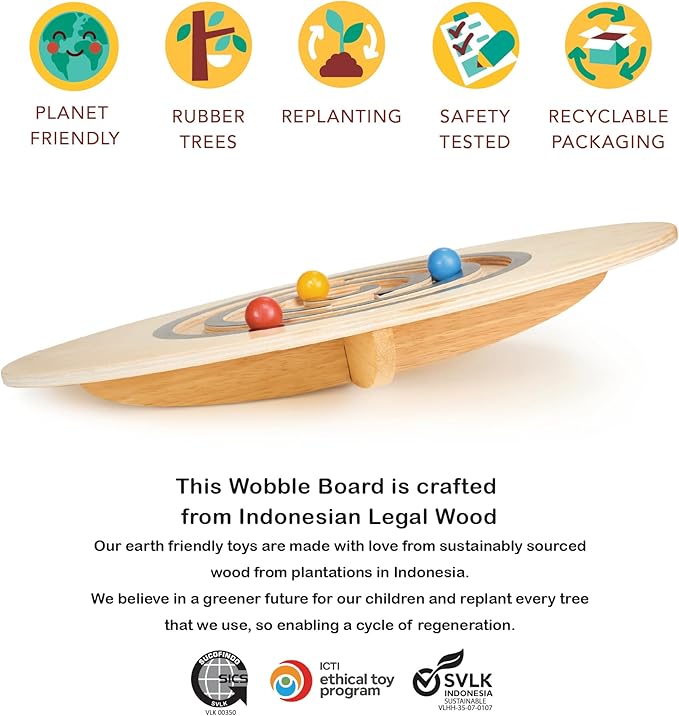 Mentari Toys - Wobble Board - 4pc Balance Maze with Colorful Balls - Wooden Balance Board for Core Strength and Coordination - Develops Focus and Motor Skills in Kids - Age 3+