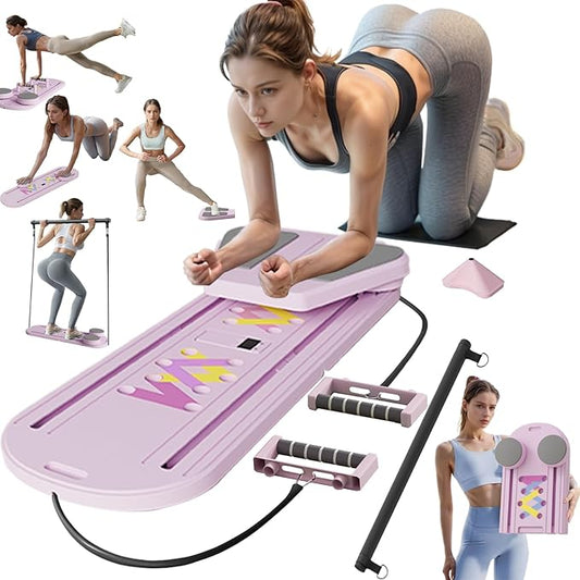 Pilates Reformer Board, 6 in 1 Portable & Foldable Pilates Reformer Set with Resistance Bands, Pilates Board for Home Workout, Multifunctional Abdominal Board