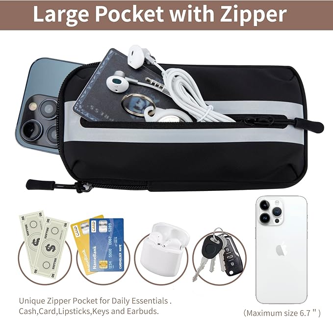 Running Phone Holder Armband, iPhone Arm Bands for Exercise, Running Arm Bands for Cell Phone, Phone Purse Cell Phone Holder for Walking (Black)