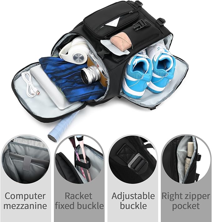 Kalesi Gym Duffle Tennis Bag Backpack 4-Way Waterproof with Shoes Compartment for travel Sport Hiking laptop (Black 02)