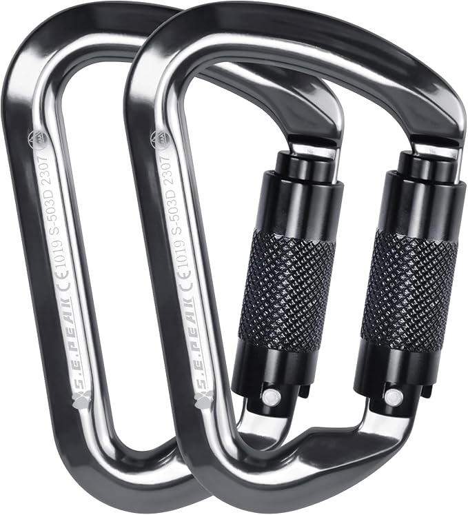 SEPEAK UIAA 30kN Climbing Carabiner Clips, Professional Heavy Duty Twist Locking Carabiners for Climbing,Mountaineering, Rappelling, Camping, Hiking, Swings, Large D Ring Hooks
