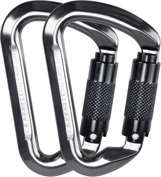 SEPEAK UIAA 30kN Climbing Carabiner Clips, Professional Heavy Duty Twist Locking Carabiners for Climbing,Mountaineering, Rappelling, Camping, Hiking, Swings, Large D Ring Hooks