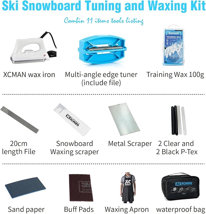 XCMAN Complete Ski Snowboard Tuning and Waxing Kit with Waxing Iron,Universal Wax,Edge Tuner,Brush,Wax Scraper,Ptex