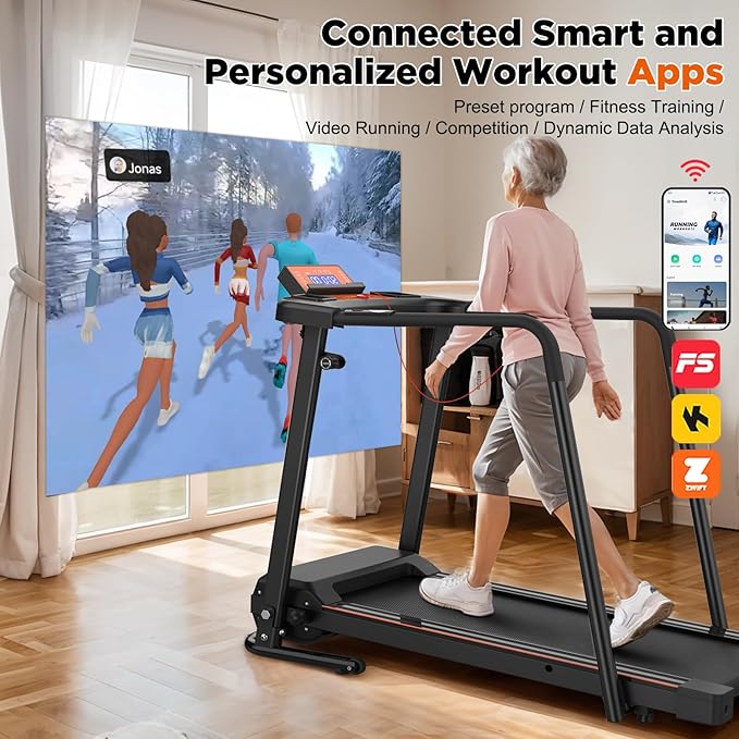FYC Walking Treadmills for Home, Extended Handrails for Recovery Fitness, Portable Foldable Treadmill for Seniors with Optional APP Control, 300 LBS Capacity