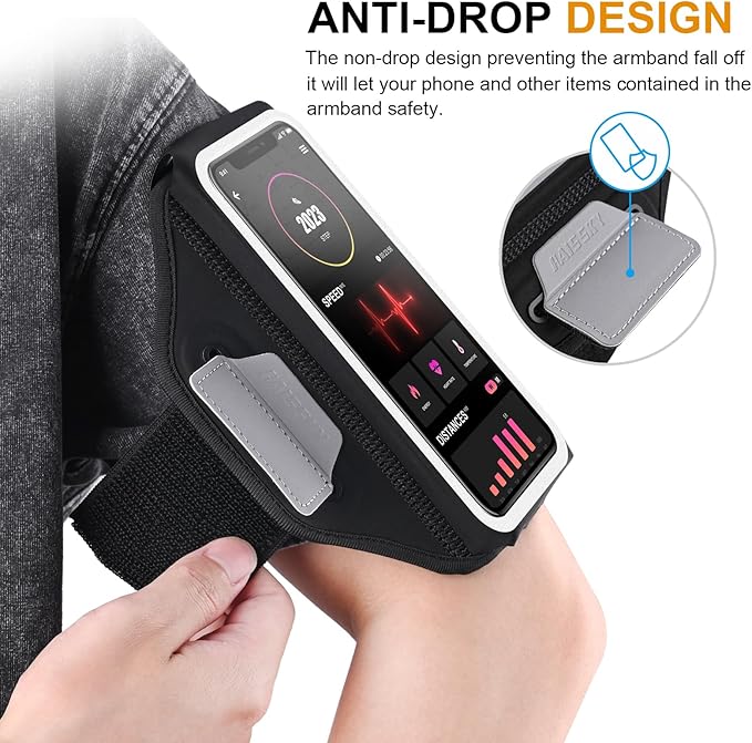 Running Armband with Earphone Bag Cell Phone Armband for iPhone 16 15 Pro 14 Plus 13 11 XR XS, Galaxy S24/S10 Water Resistant Sports Phone Holder Case & Zipper Slot Car Key Holder for 6.9 inch Phone