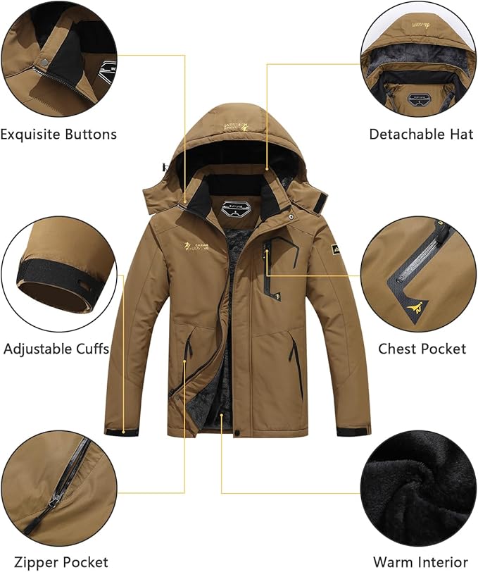 Men's Ski Jacket Warm Winter Snow Coat Waterproof Mountain Windbreaker Snowboarding Jacket Hooded for Hiking Traval
