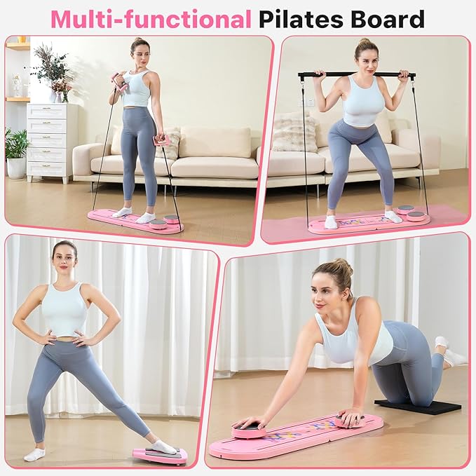 Pilates Board, Pilates Reformer Set, 7 in 1 Multifunctional Pilates Reformer Machine with Timer, Portable Foldable Pilates Board for Home Workout, Pilates Kit with Storage Bag
