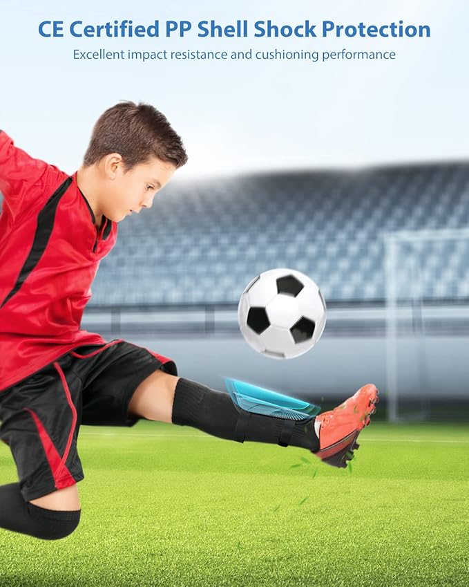 Shin Guards Soccer Kids Youth, CE Certified Airsfish Shin Guard Protection Gear for 2-18 Years Old Boys Girls Teenagers High Impact Resistant Breathable Comfortable 1 Pair 4 Sizes