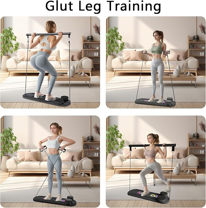 Pilates Reformer Board, 6 in 1 Portable & Foldable Pilates Reformer Set with Resistance Bands, Pilates Board for Home Workout, Multifunctional Abdominal Board