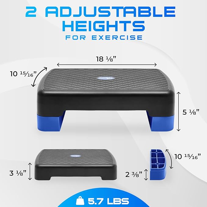 Yes4All 18.1" Aerobic Exercise Step Platform with 2 Risers, Adjustable Height Workout Stepper 3" 5.1" for Home Gym Step Up Exercise & Balance Training, Mulltiple Colors