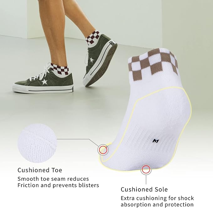MONFOOT Men's/Women's 6 Pairs Daily Cushion Comfort Fit Performance Quarter Ankle Socks Multipack