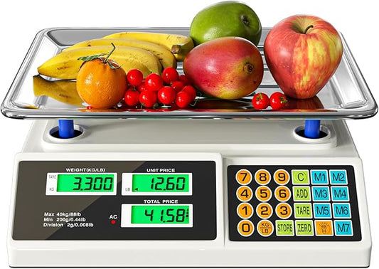 Price Computing Scale 88lb/40kg LCD Digital Commercial Price Scale with Stainless Steel Platform,Produce Scale & Food Scale for Farmers Market, Retail Outlets, Meat Shop (Tray)