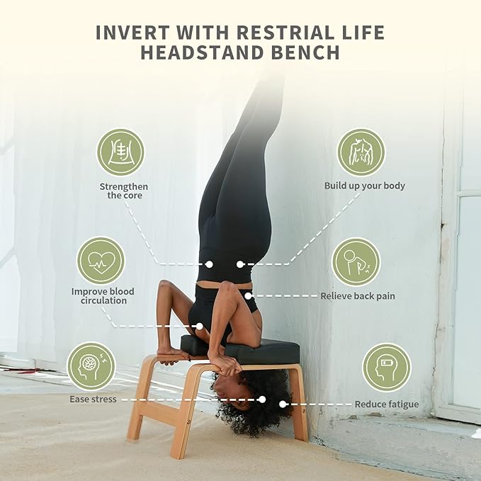 Yoga Headstand Bench- Stand Yoga Chair for Family, Gym - Wood and PU Pads - Relieve Fatigue and Build Up Body (Multi-Color)