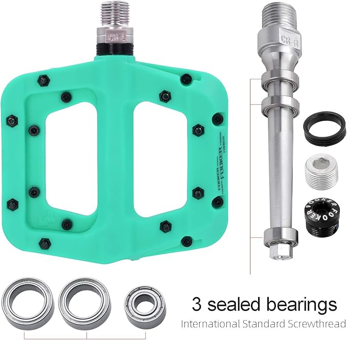 FOOKER MTB Pedals Mountain Bike Pedals 3 Bearing Non-Slip Lightweight Nylon Fiber Bicycle Platform Pedals for BMX MTB 9/16"
