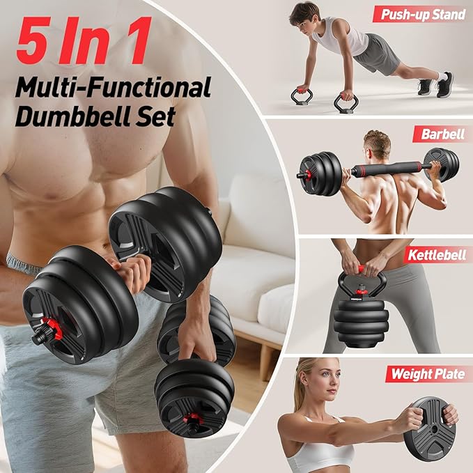 Adjustable dumbbell set,20/35/45/55/70/90lbs Free Weights set with upgraded nut, 4 in 1 Weight Set Used as Kettlebells, Barbell, Push up Stand, Fitness Exercise for Home Gym Suitable Men/Women