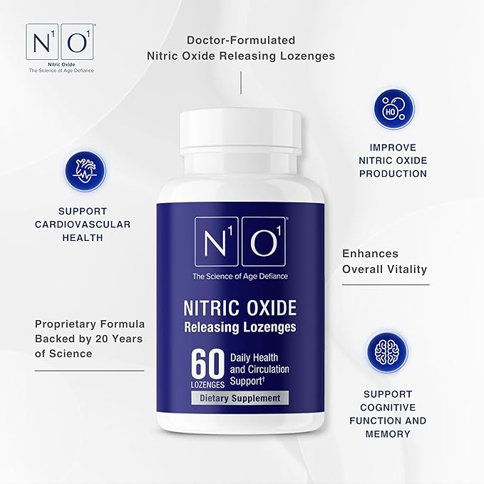 Nitric Oxide Lozenges for Heart Health Support - Dietary Supplement for Blood Flow, Oxygenation and Blood Pressure - 180 Count