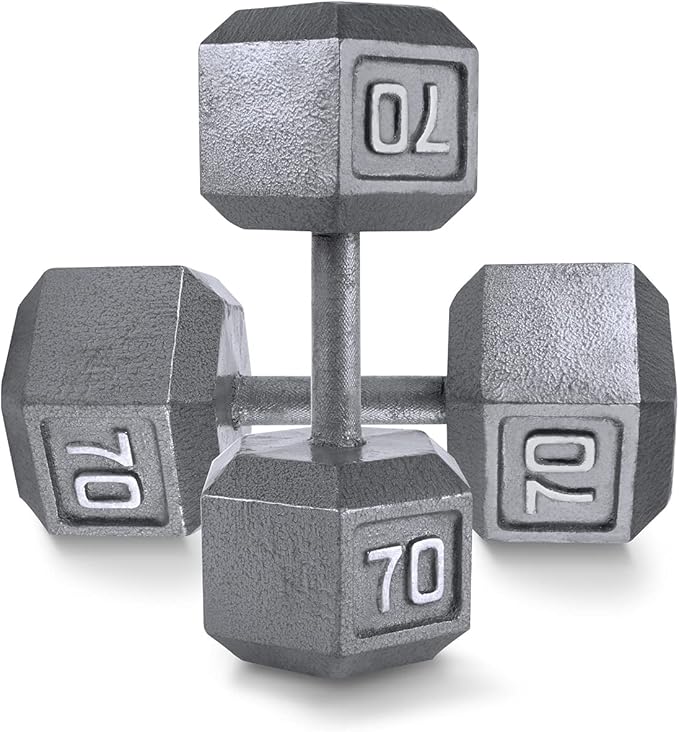 WF Athletic Supply Cast Iron Solid Hexagon Gray/Black Dumbbells, Strength Training Free Weights Set of 2 for Women and Men, Hand Weights Sold by Pairs, Multi-Select Size Options Available