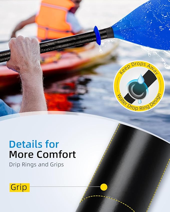 OCEANBROAD Kayak Paddle 86in/218cm, 90.5in/230cm Alloy Shaft 2-Piece Floatable Kayak Oar for Kayaking Canoeing Boating