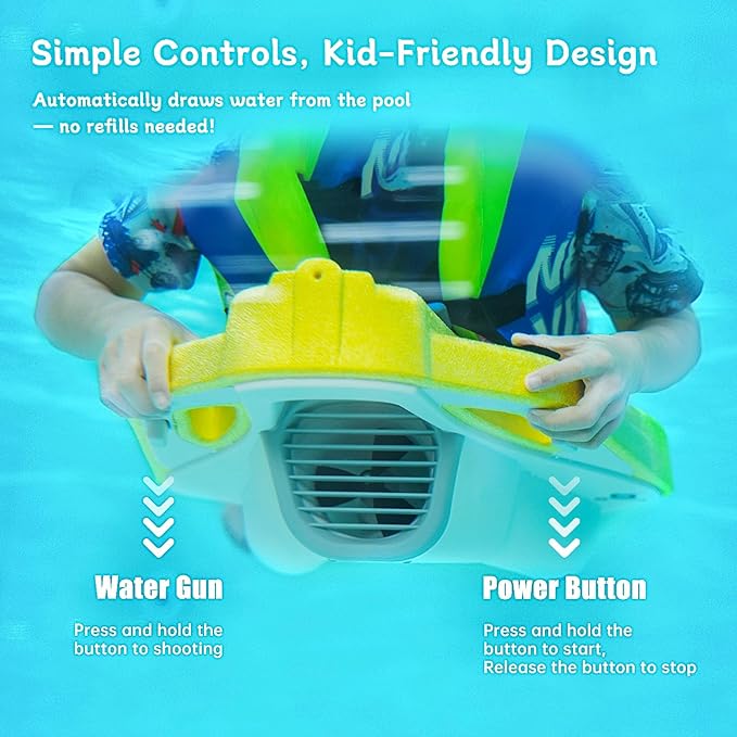 Electric Swimming Kickboard for Kids,Motorized Swim Board with Water Gun, Motorized Swim Training for Children Adults, 60N Thrust, 198 lbs Buoyancy, 25V Rechargeable Battery