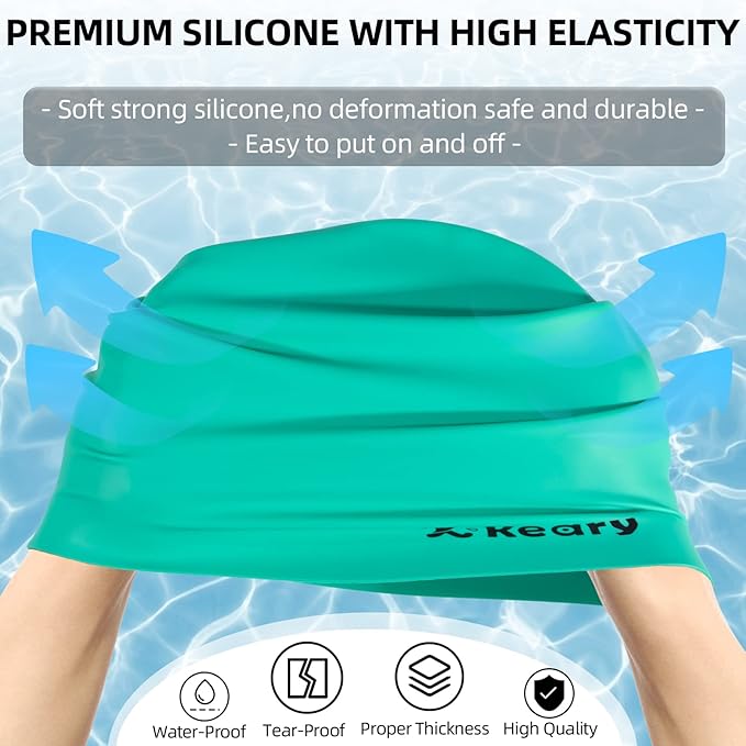 Keary Extra Large Swim Cap for Braids and Dreadlocks Extensions Weaves Long Hair, Waterproof Silicone Cover Ear Bath Pool Shower Swimming Cap for Adult Youth to Keep Hair Dry, Easy to Put On and Off