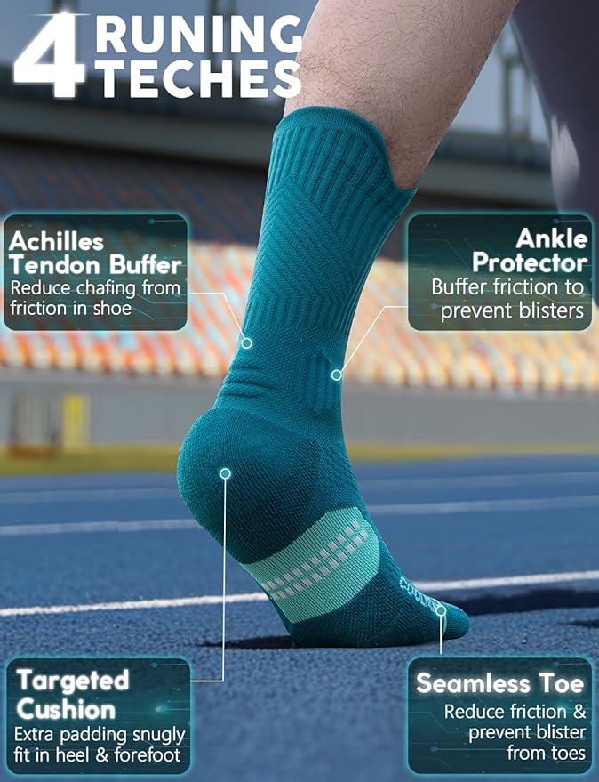 Mens Bamboo Viscose Coolmax Crew Compression Running Socks Athletic Hiking Workout Moisture Wicking Anti-Blister