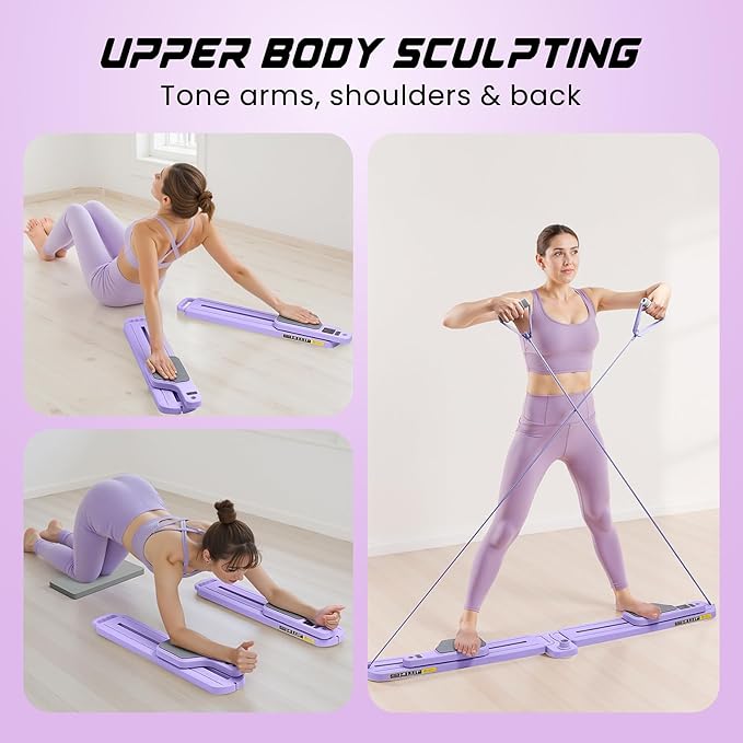 Pilates Equipment, Pilates Board - Multifunctional Pilates Reformer, Reformer Pilates Machine with Reps,Kcal & Timer Display, Home Pilates Kit with Resistance Bands - Workout Sets for Women