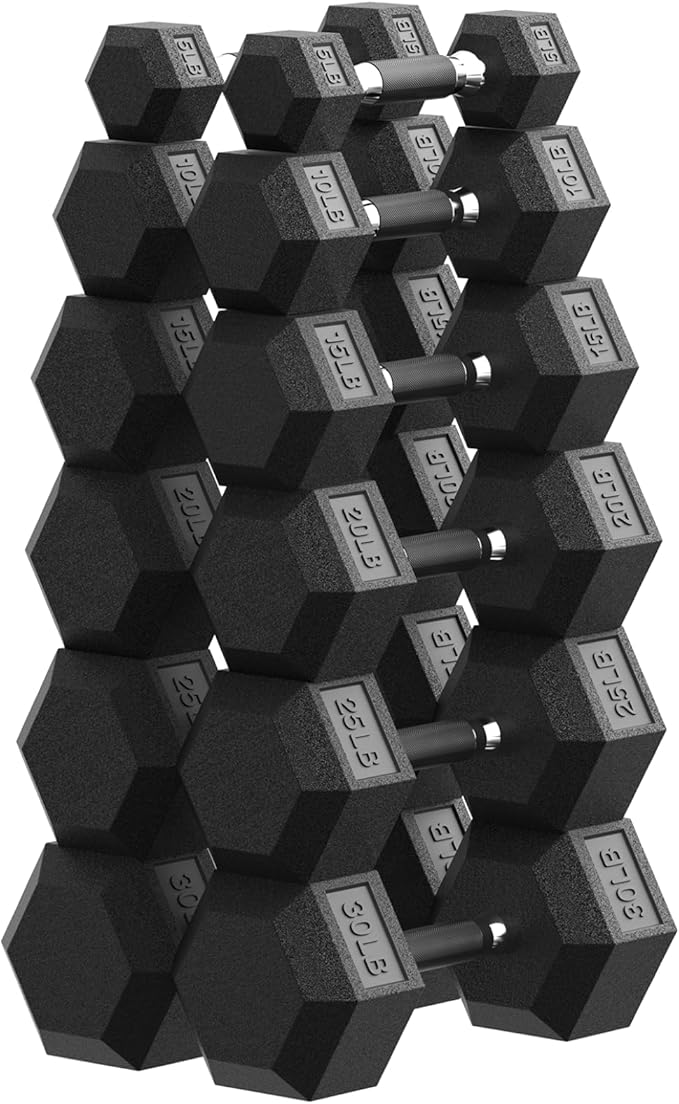 PAPABABE Hex Dumbbell Set 45-550 lb, Rubber Encased Home Gym Dumbbells, Weights Dumbbells for Women & Men, Hand Weight for Strength Training