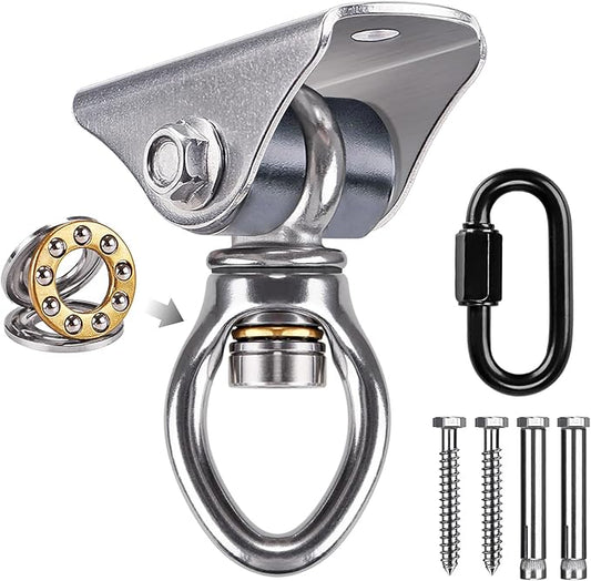 Stainless Steel Punching Bag Hanger with Bearing Heavy Bag Ceiling Mount Hardware 1000 LB Capacity 360° Swivel Hook for Boxing Bag Hanging Hardware Heavy Bag Hanger Mount Hooks with Carabiner