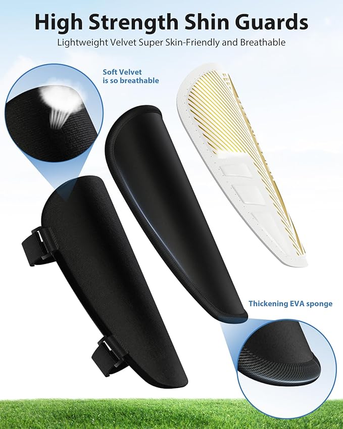 Shin Guards Soccer Kids Youth, CE Certified Airsfish Shin Guard Protection Gear for 2-18 Years Old Boys Girls Teenagers High Impact Resistant Breathable Comfortable 1 Pair 4 Sizes