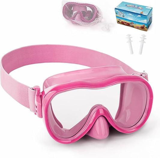 Kids Swim Goggles 180° Snorkel Diving Mask with Nose Cover, Anti-Fog Kids Swimming Goggles with Elastic Fabric Strap for Kids Boys Girls