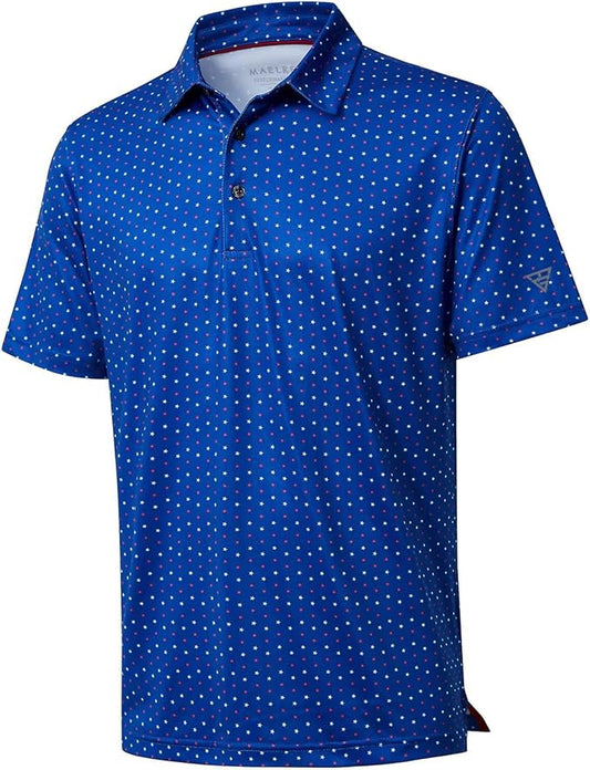 Men's Golf Polo Shirts Short Sleeve Striped Performance Moisture Wicking Dry Fit Golf Shirts for Men