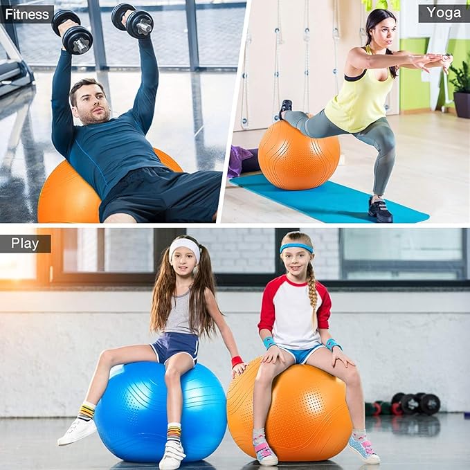 Yoga Ball, 22-30 Inch Extra Thick Exercise Ball for Workout Fitness Balance, Anti Burst Chair for Home and Office Desk, Includes Hand Pump & Workout Guide Access