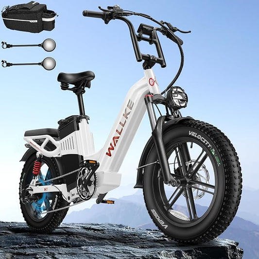 W Wallke H7 AWD Dual Motor Electric Bike for Adult, 48V 60Ah/40Ah Removable Battery, Long Range 32-34MPH Fast Ebike, 20" Fat Tire Mountain Offroad All Terrain Full Suspension E-Bicycle, UL2849 List