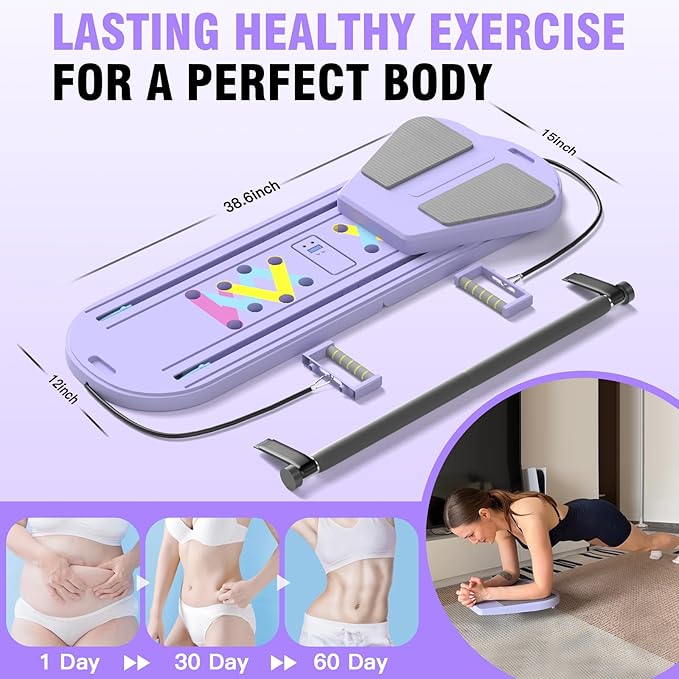 Pilates Reformer Board, 6 in 1 Portable & Foldable Pilates Reformer Set with Resistance Bands, Pilates Board for Home Workout, Multifunctional Abdominal Board