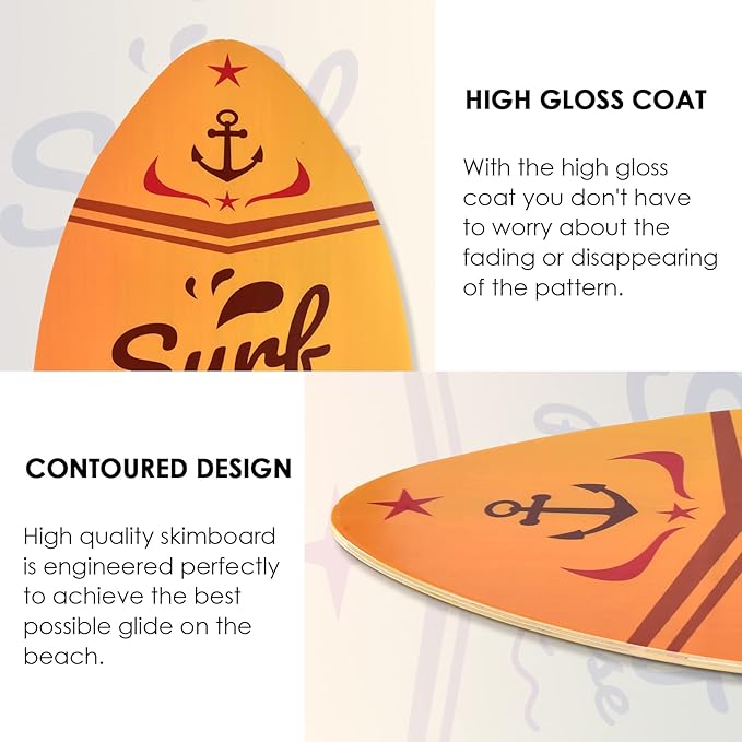 seething 35 Inch Skimboard with High Gloss Coat Wood Skim Board for Beginners,Kids, Teenagers, Adults and All Skimming