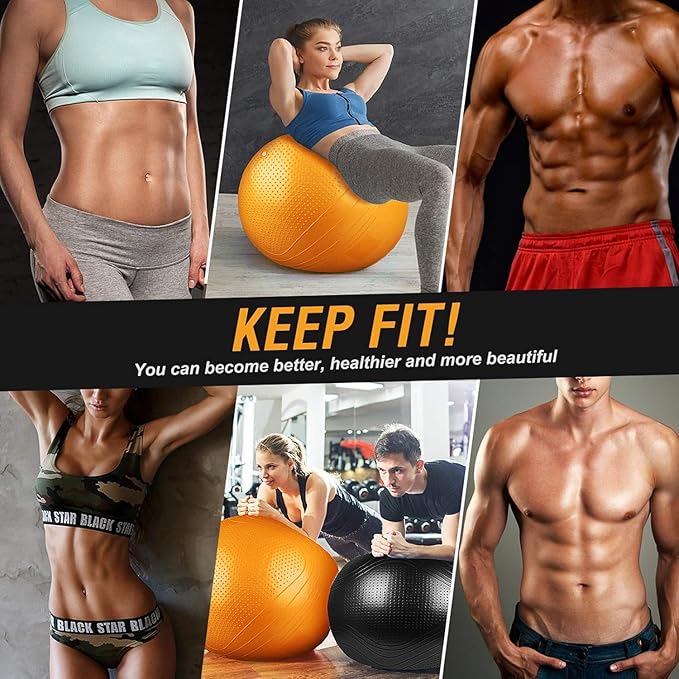 Yoga Ball, 22-30 Inch Extra Thick Exercise Ball for Workout Fitness Balance, Anti Burst Chair for Home and Office Desk, Includes Hand Pump & Workout Guide Access