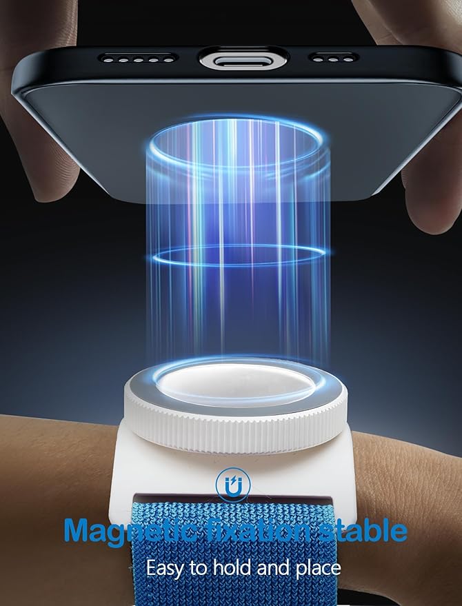 TOPGO Magnetic Running Phone Holder for iPhone, HD Mirror & Extendable Anti-Drop Rope for Gym/Yoga, 360° Rotatable Wrist Phone Holder, Fits iPhone 16 Pro & Android (Blue, 2 Straps)