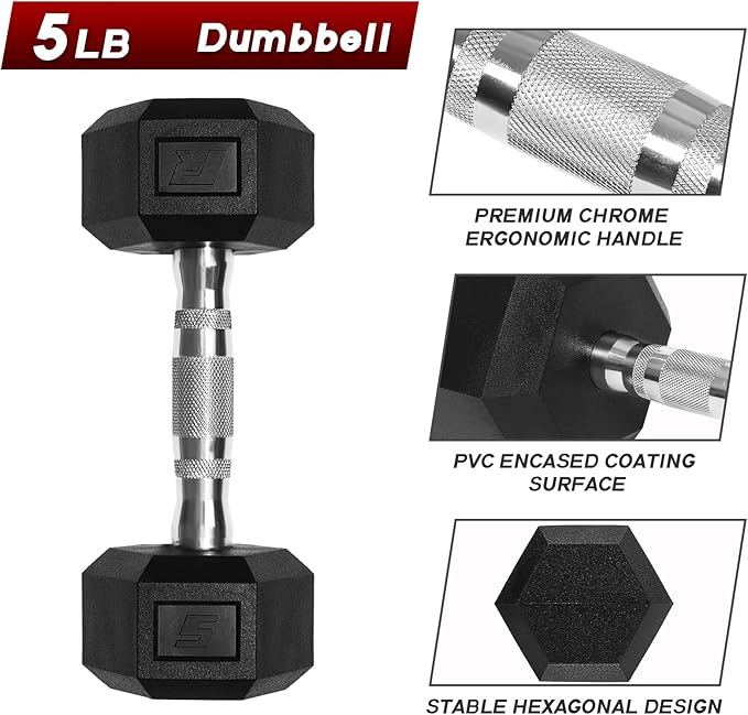 RitFit 5-650 LBS PVC Encased Hex Dumbbell Sets with Optional Rack for Home Gym, Hand weight with Chrome Handle for Strength Training, Workouts