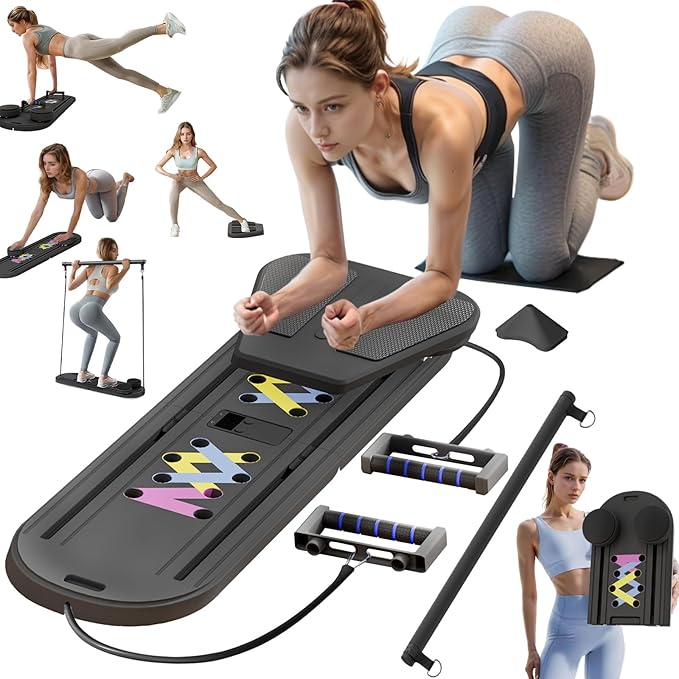 Pilates Reformer Board, 6 in 1 Portable & Foldable Pilates Reformer Set with Resistance Bands, Pilates Board for Home Workout, Multifunctional Abdominal Board