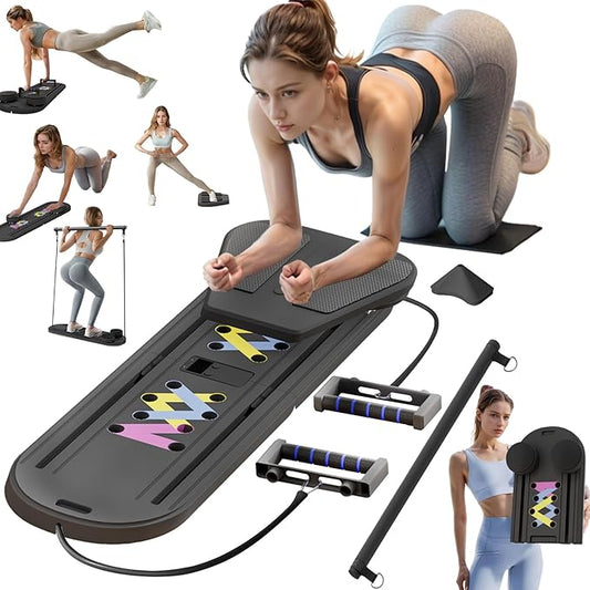 Pilates Reformer Board, 6 in 1 Portable & Foldable Pilates Reformer Set with Resistance Bands, Pilates Board for Home Workout, Multifunctional Abdominal Board