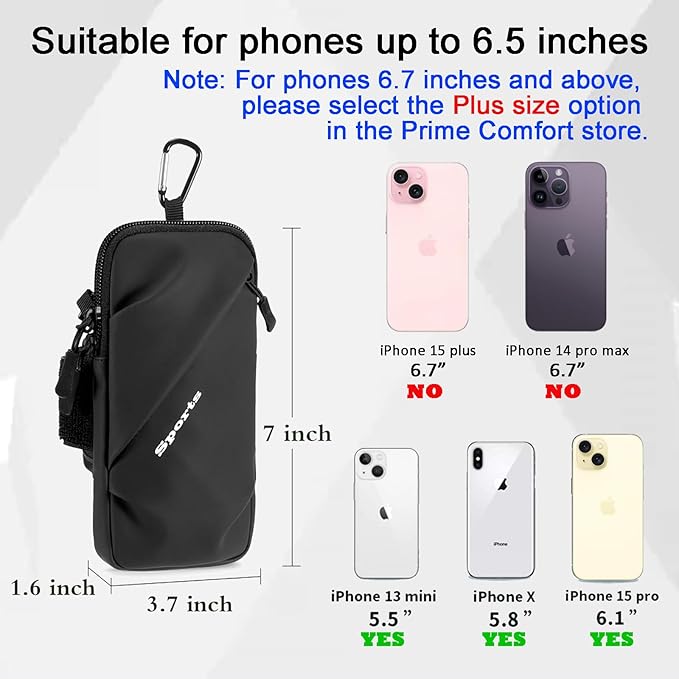 Phone Holder Arm Band, Small Crossbody Shoulder Holsters Bag with Arm Bands, Fits iPhone and Android, Use for Running, Walking, Hiking & Biking (6.7 Inches, Black)