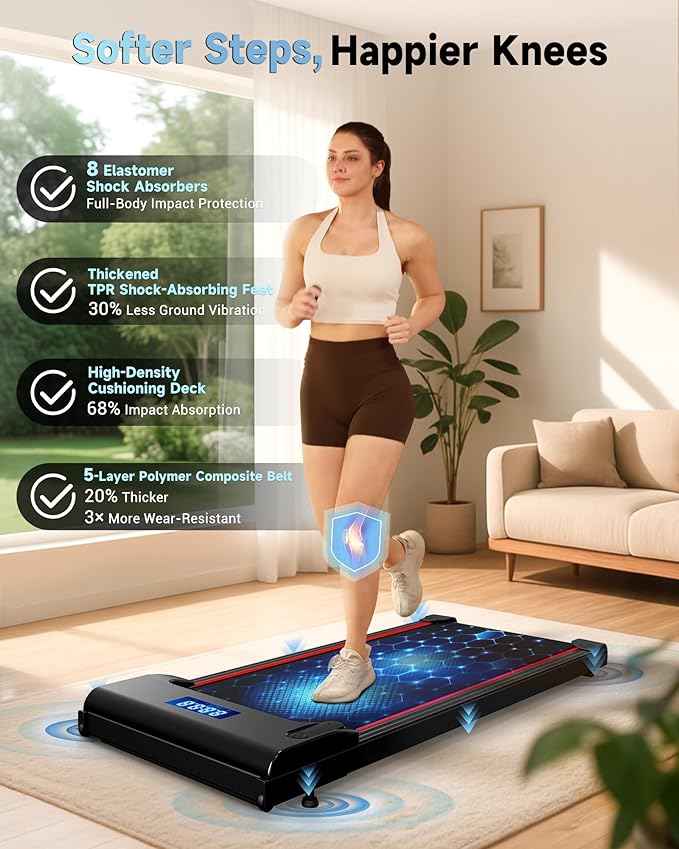NeoSilent Walking Pad Treadmill Under Desk for Home with BLDC Core and Extra-Large Belt, App and Remote Control, Portable and Compact for Small Space